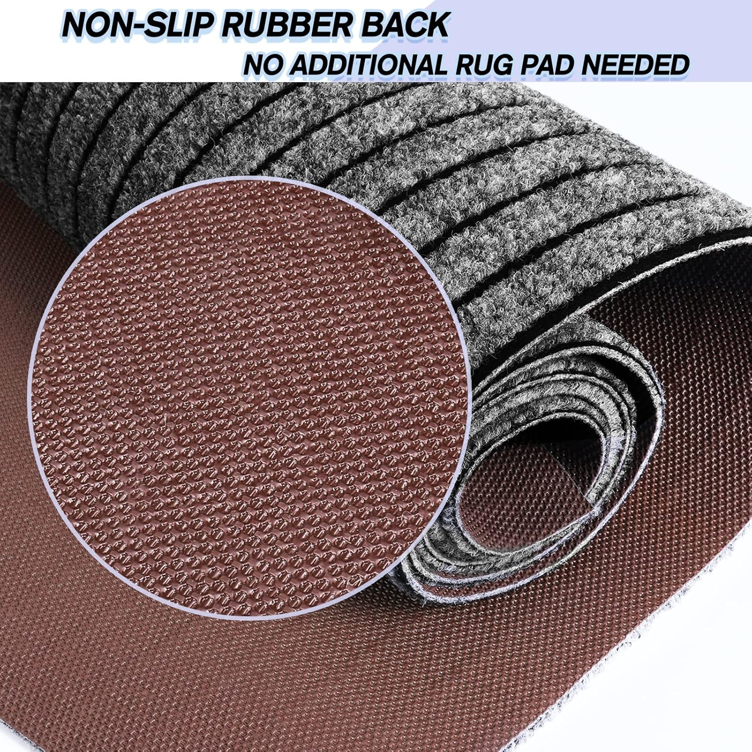 Custom Size Backed Non-Slip Area Rugs Runner, Easy Clean, Waterproof Runner Rugs for Hallway Entryway, Kitchen, Laundry, 3FT x 49FT, Gray Stripe