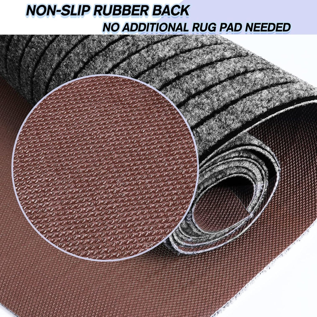 Custom Size Backed Non-Slip Area Rugs Runner, Easy Clean, Waterproof Runner Rugs for Hallway Entryway, Kitchen, Laundry, 2FT x 80FT, Gray Stripe