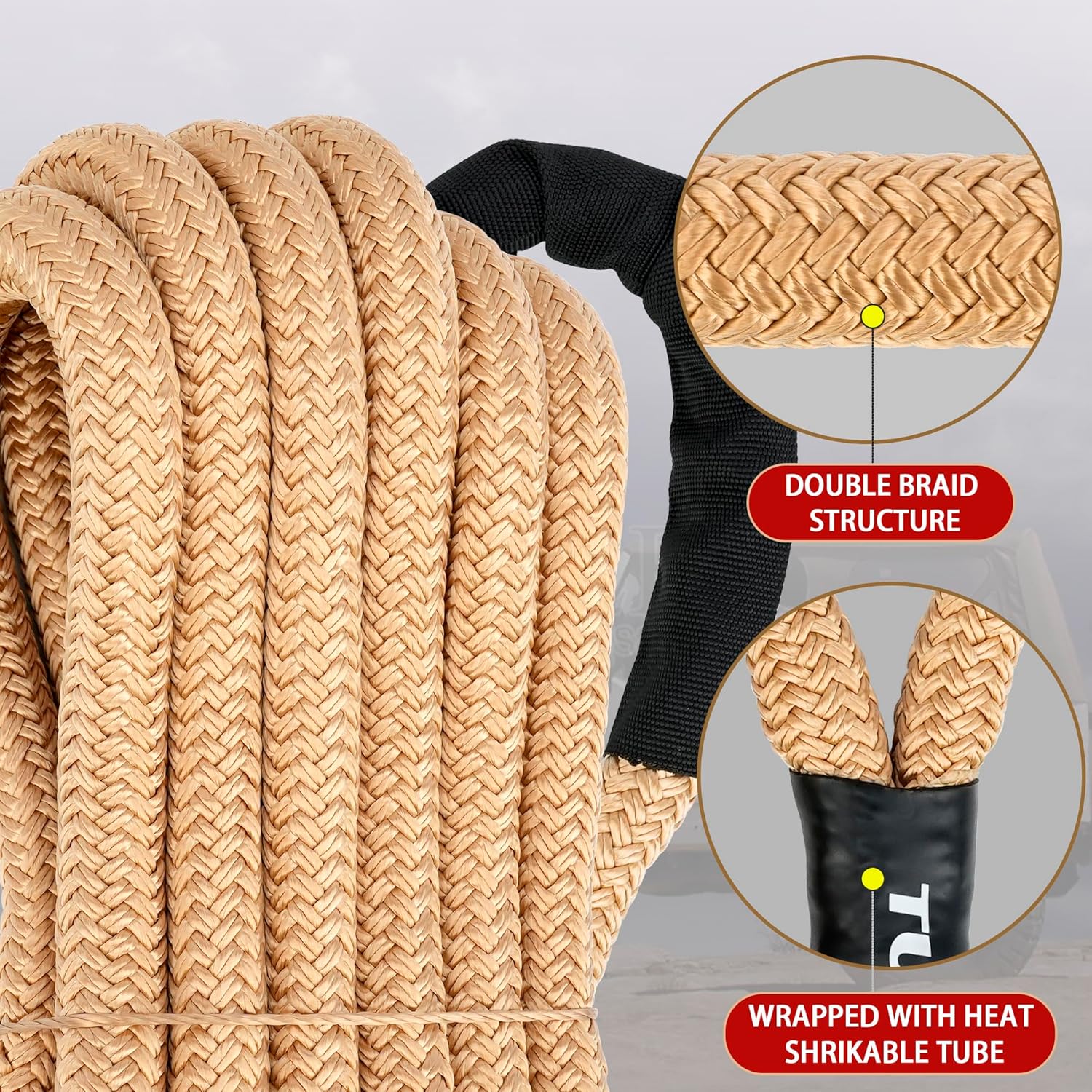 Nylon Kinetic Recovery Tow Rope Heavy Duty Offroad Snatch Strap for for Trucks SUV UTV ATV Tractor Car Jeep, Tractor, Bobcat, Ram 2500, Silverado 2500, Ford F250 (Golden, 1" x 30')
