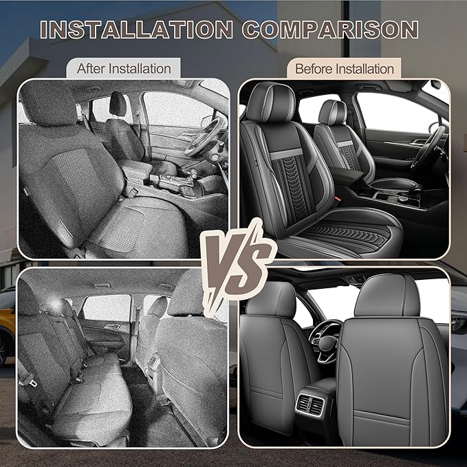 TTX LIGHTING for Nissan Sentra 2008-2026 Seat Covers: Waterproof Leather Seat Protector with Airbag Compatible (2 Front Seats,Black&Gray)