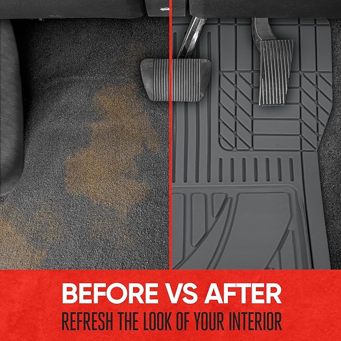 Motor Trend FlexTough™ Heavy Duty Gray Rubber Car Floor Mats All Weather & Cargo Liner for SUV Full Set - Universal Trim to Fit Automotive Floor Mat & Trunk Mats for Cars Interior Accessories