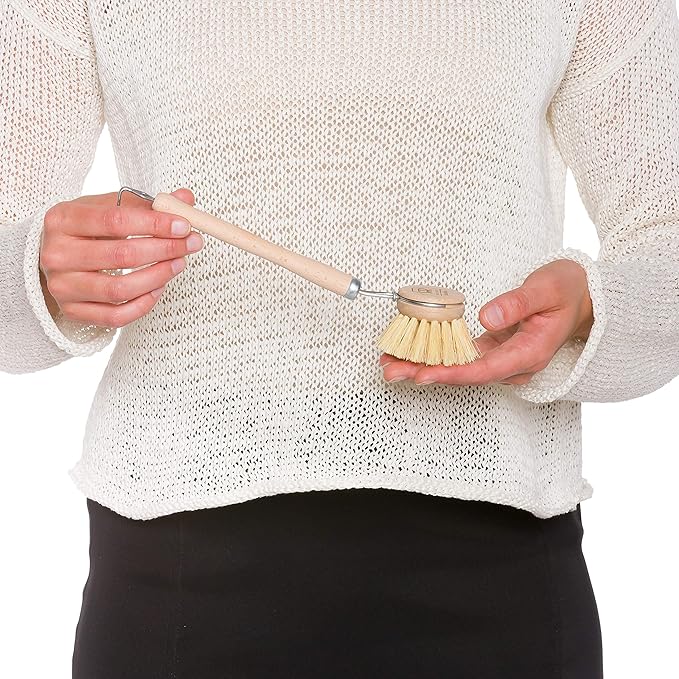 REDECKER Tampico Fiber Bristle 1-1/2-Inch All-Purpose Kitchen Dish Scrub Brush with Beechwood Handle, Bamboo Dish Brush - Wooden Dish Brush with Handle for Pots, Pans, and Kitchen Utensils