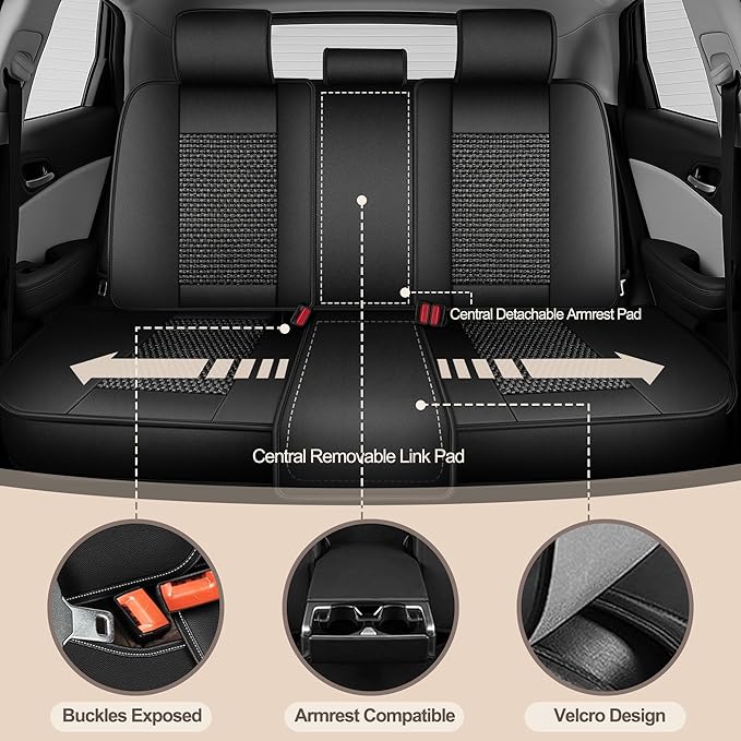 TTX LIGHTING for Honda HR-V 2016-2026 Car Seat Covers, Breathable Ice Silk & Leather Seat Protector, Cool & Anti-Sweat for Long Driving, Airbag Compatible, 5 Seats Full Set (Black)