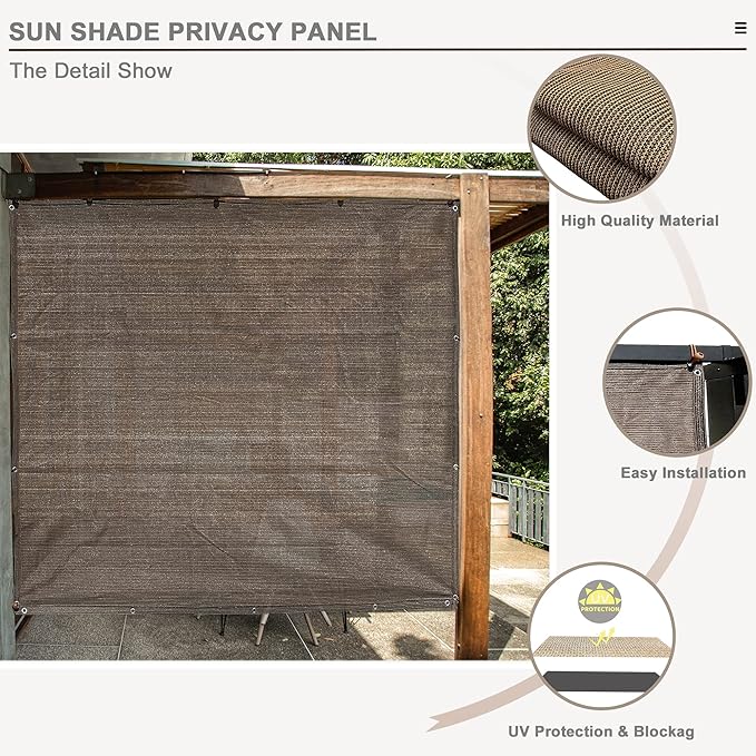 Sun Shade Privacy Panel with Grommets on 4 Sides for Patio, Awning, Window Cover, Pergola or Gazebo (Mocha Brown, 10' x 8')