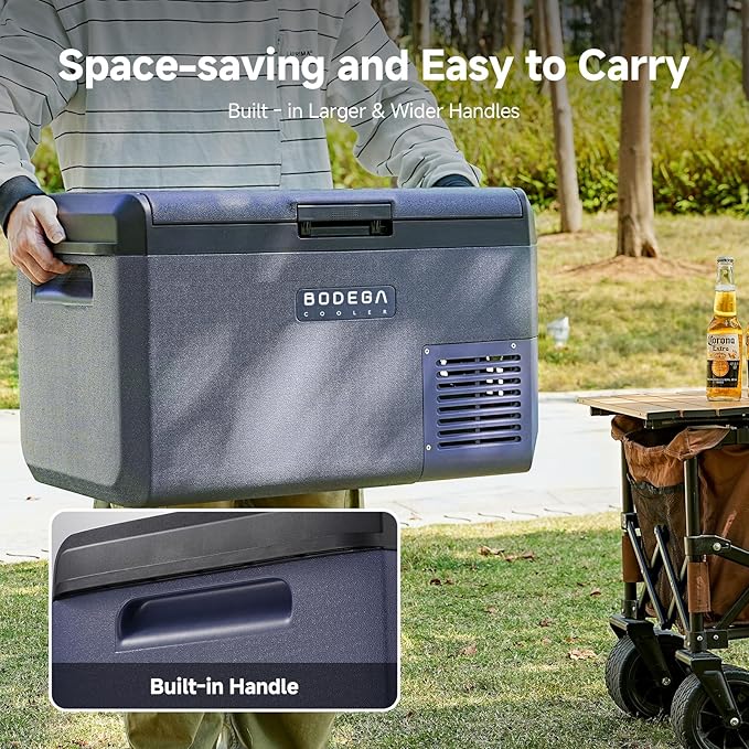 BODEGACOOLER 12 Volt Car Refrigerator, 42QT(40L) IPX4 Waterproof Electric Cooler, 31dB Ultra-Quiet Car Fridge APP Control with 12/24V DC 110-240V AC, -4℉~68℉, Portable for Truck RV Camping, Travel