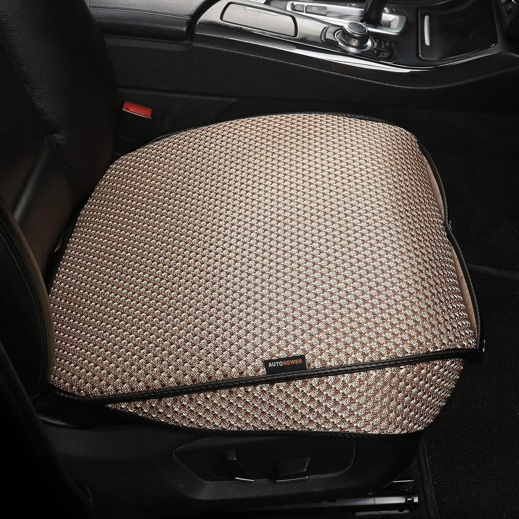Auto Newer Breathable Universal Four Seasons Car Seat Covers，Luxury Car Seat Cushion ，Protectors for Front Seat Bottoms,Compatible with 95% Vehicles， Fit for Cars Truck SUV (Gold Beige,1PCS)