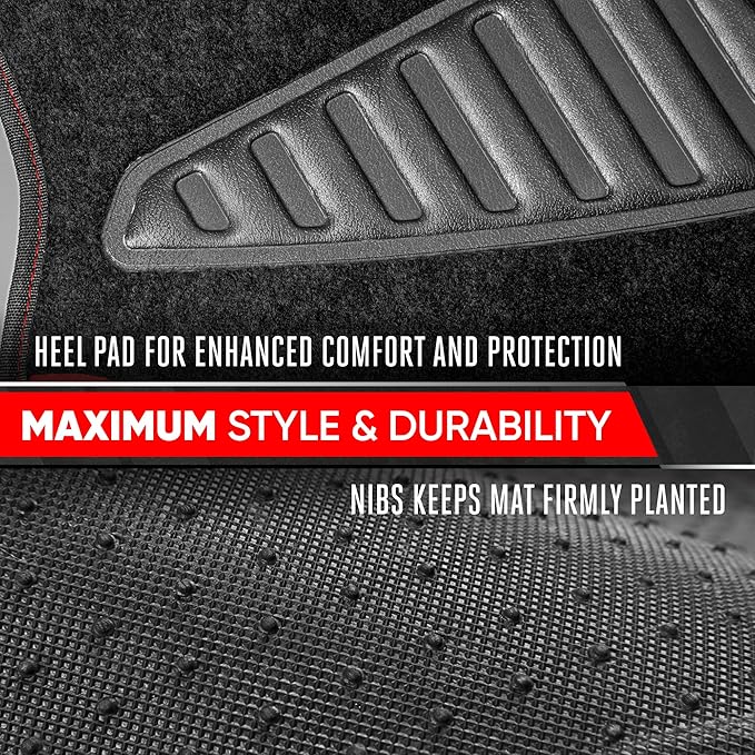 Motor Trend Waterproof Car Floor Mats Universal Fit Car Mats with Driver Heel Pad Leather Car Carpet Floor Mats for SUV Van Sedan Truck Anti-Slip Backing Carpet Mats Black and Red