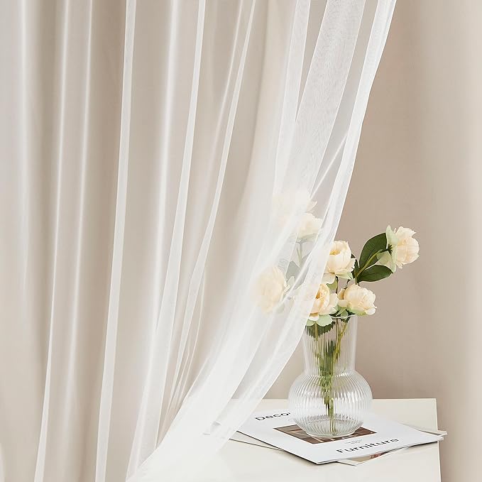 Bujasso Beige 80% Blackout Curtains with Sheer Overlay Mix and Match Double Layer Thermal Insulated Window Panels 90 inch for Living Room Bedroom Beige Drapes with Tiebacks Grommet Top 54" Wx90 Lx2
