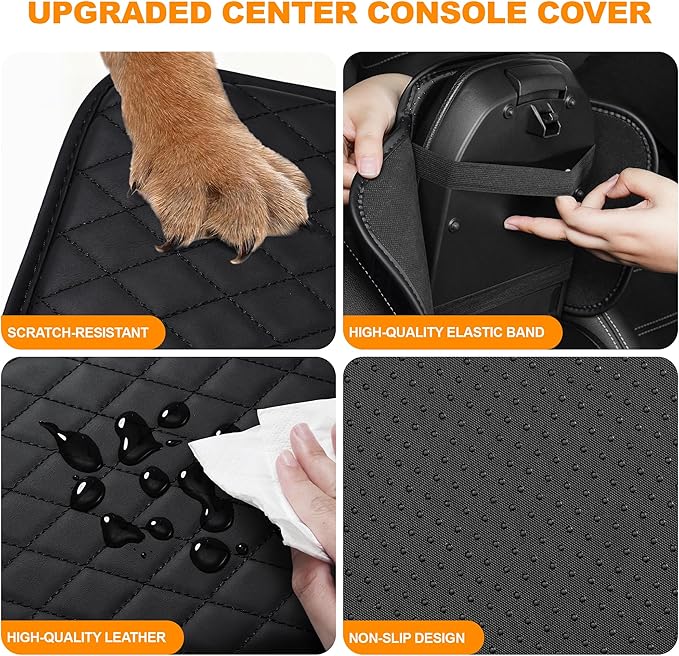 Center Console Cover for Cars Fit for Jeep Renegade Leather Armrest Covers with 2 Storage Bags(Black)