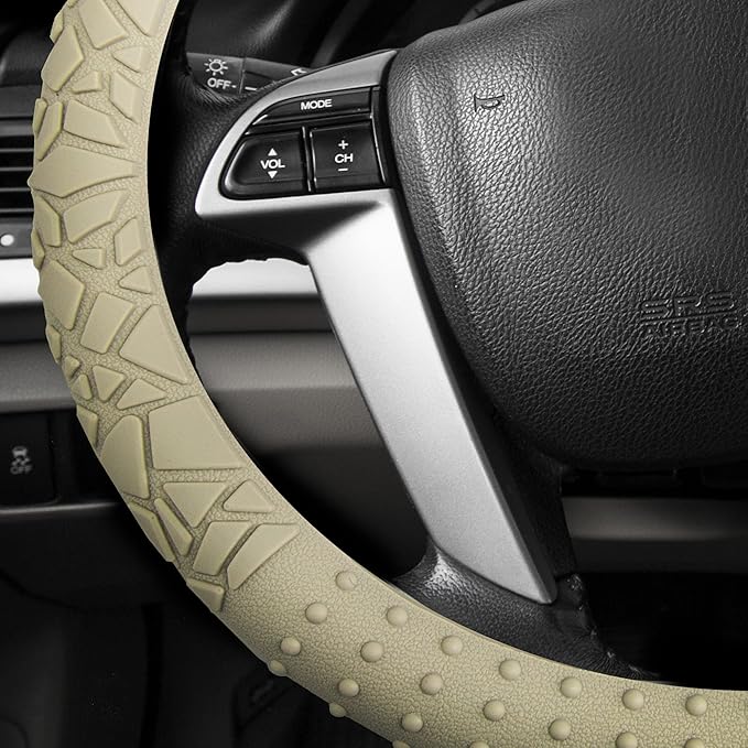 FH Group Universal Fit Silicone with Nibs and Pattern Massaging Grip Steering Wheel Cover Fits most Cars, SUVs, Trucks, and Vans Beige
