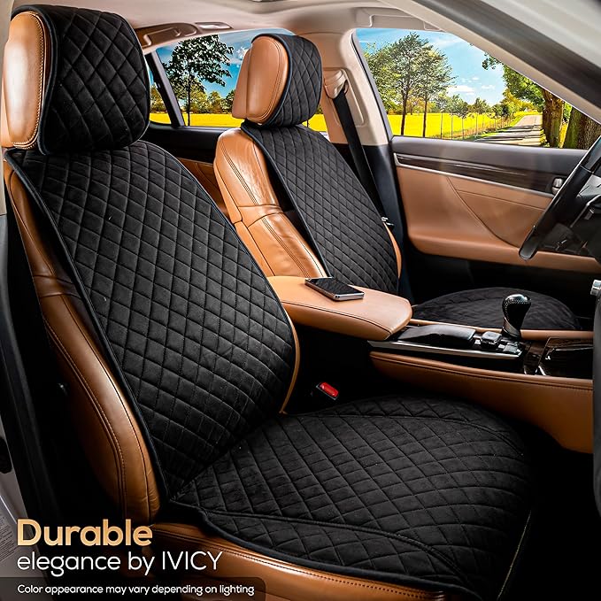 IVICY Faux Suede Front Car Seat Cover – Durable, Non-Slip Seat Protector for Cars – 1 Unit, Black