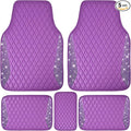 CAR PASS Bling Leather Car Mats Shining Diamond Floor Mats Crystal Rhinestone Sparkly Glitter Carpet Anti-Slip Waterproof Pad Universal Fit for Automotive SUV, Sedan, Van, 5pcs Girl Women, Purple