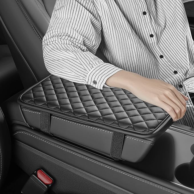 Car Armrest Covers, Vehicle Center Console Cover, Middle Storage Organizer Pad, Dog & Cat Paws Protetor, Nappa Leather, Waterproof, Anti-slip, Auto Interior Accessories, Black, Large Size