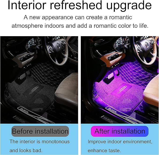 64 Colors Car Ambient Lighting Footwell APP Control Multicoloured Music Car Atmosphere Decorative Lighting Kit 1W DC 12V-24V