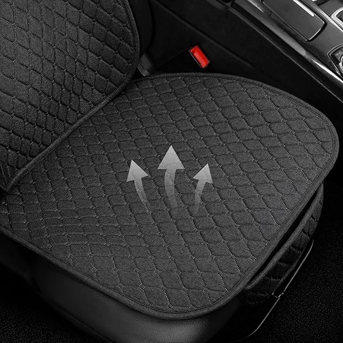 1 Pack Linen Car Seat Cover Front Seat Covers Soft & Breathable Front Premium Covers with Non-Slip Protector Universal Fits Most Automotive, Vans, SUVs, Trucks (1Pack Dark Grey)