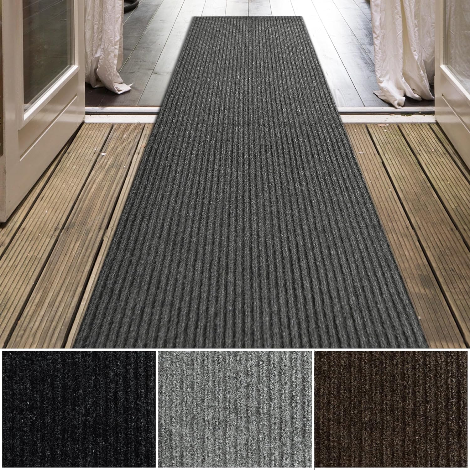 iCustomRug Spartan Weather Warrior Duty Indoor/Outdoor Utility Ribbed in 3ft,4ft,6ft Widths 70 Custom Sizes with Natural Non-Slip Rubber Backing 4'X18' in Charcoal