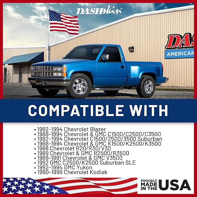 DashSkin Dash Cover Compatible with 1988-1994 C1500 C2500 C3500 K1500 K2500 K3500 Silverado Sierra Tahoe Yukon Suburban in Garnet (Burgundy) - Hard Molded Plastic Dashboard Cap