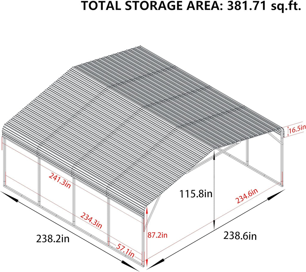 20x20 FT Heavy-Duty Carport with Metal Roof, Metal Car Port Canopy, Garage Car Shelter Shade for Outdoor, Car, Truck, Gray