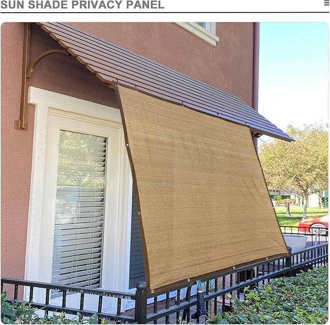 Sun Shade Privacy Panel with Grommets on 4 Sides for Patio, Awning, Window Cover, Pergola or Gazebo(Walnut, 10' x 5‘