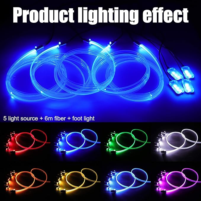 Car Ambient Lighting 64 Colors Multicoloured Music Optic Fiber RF Remote Controller Control Car DIY Decorative Atmosphere Lighting Kit DC 12V 1W 6m