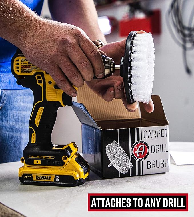 Adam's Polishes Carpet Drill Brush - A Cleaning Tool Attachment For Scrubbing/Cleaning Carpet, Upholstery, Leather Seats & Chairs, Floor Mats, Trunk, Furniture, Interior Boat, RV & Car Accessories