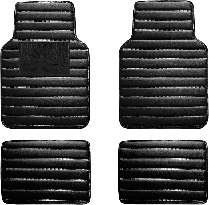 FH Group Floor Mats - Faux Leather Floor Mats for Cars, Universal Fit Automotive Floor Mats, All Purpose Car Floor Mats, PU Leather Protector Mat for Most Sedan, SUV, Truck Floor Mats Black