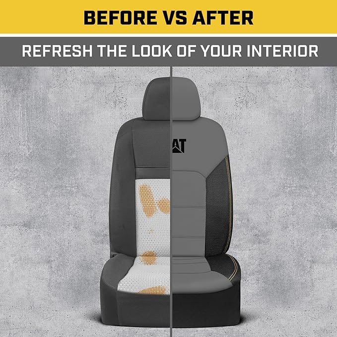 Cat FlexHybrid Car Seat Covers, Gray Premium Faux Leather + Mesh Seat Covers for Cars Trucks SUV, Universal Fit Car Seat Covers Front Seats Only, Automotive Interior Covers, Ideal Truck Seat Covers