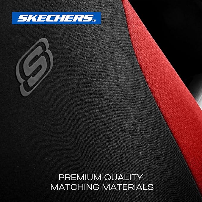 Skechers Seat Covers, Premium Breathable Polyester Seat Covers, Car Seat Covers Front Seats Airbag Compatible, Automotive Comfort for Most Cars, Vans, Trucks, SUVs (Two Front,Red)