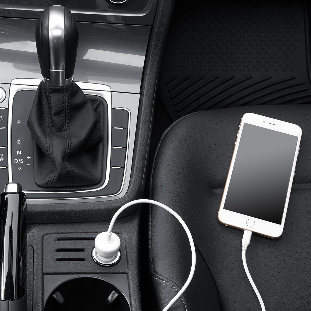Amazon Basics 12W (5V, 2.4A) Car Charger with Lightning Cable (Straight) for iPhone and Apple Devices, 3 ft - Black