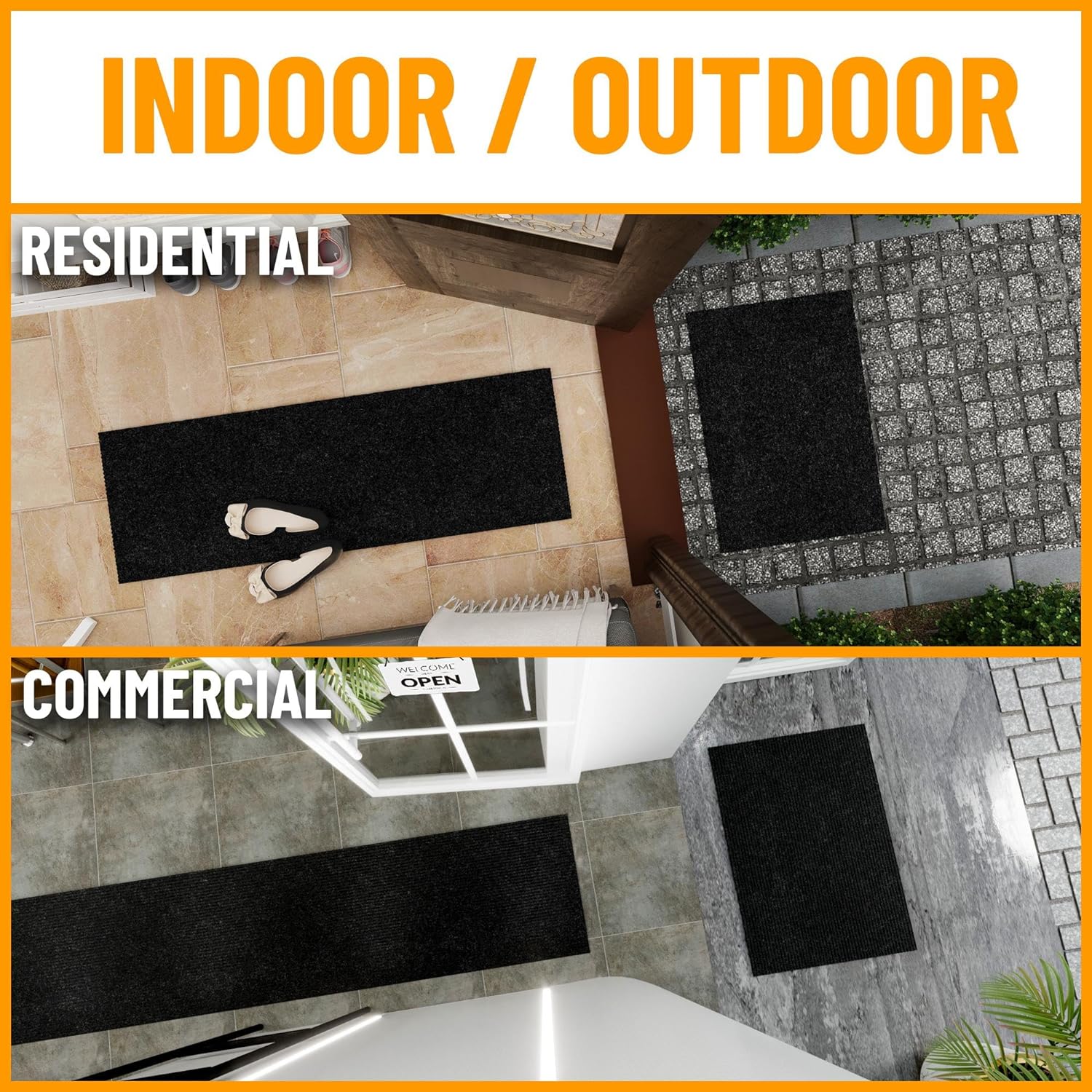 Ottomanson 2'7" x 13' Hallway Runner with Scraper Pile - Extra Durable Non-Slip Rug Mat for Indoor & Outdoor Use - Ideal for Kitchen, Entryway & Garage - High-Traffic Carpet, Black
