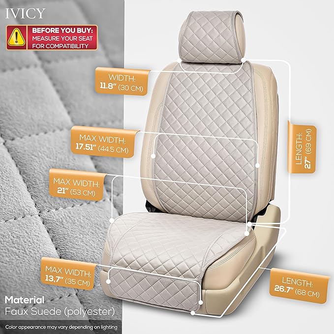 IVICY Faux Suede Front Car Seat Cover – Durable, Non-Slip Seat Protector for Cars – 1 Unit, Light Gray