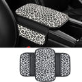 Dotesy Cheetah Print Car Center Console Cover,Microfiber Leather Car Armrest Pad Cushion with 2 Storage Bags,Universal Car Armrest Storage Box Car Interior Accessories for Most Vehicles White Leapord