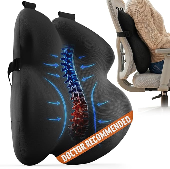 Elevate Series by Everlasting Comfort Lumbar Support Pillow for Office Chair - Memory Foam Back Cushion for Car Seat - Promotes Better Posture, Back Pain Relief - Ideal for Gaming and Desk Chairs