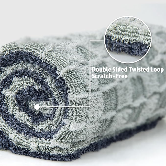 Greenfound Microfiber Towel for Cars, 1000GSM Car Drying Towel, Double Twist Pile & Edgeless Design, No Streaks, Scratches, or Water Spots, Soft and Absorbent, 18"×24", Check Silver&Grey