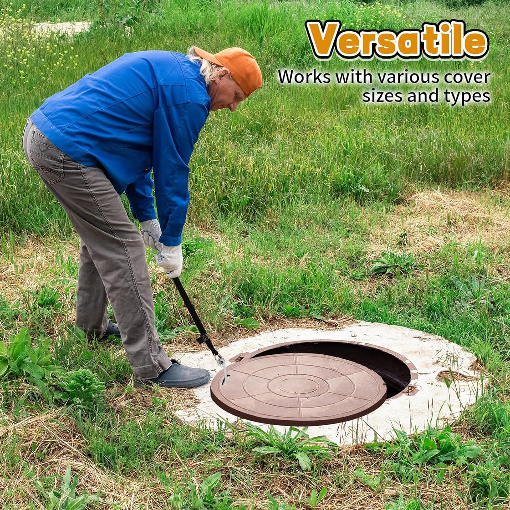 Manhole Hook Tool, Portable Versatile Hook for Lifting Manhole Covers, Storm Drains, Septic Tank Risers, Steel Tool for Lifting, Pulling, and Removing Covers, Easy to Store(Short & Long)