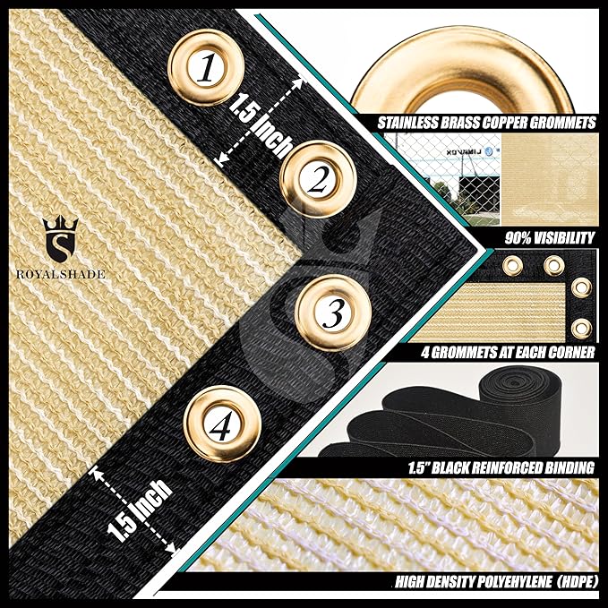 Royal Shade 5' x 12' Beige Fence Privacy Screen Windscreen Cover Netting Mesh Fabric Cloth - Cable Zip Ties Included (We Make Custom Size)