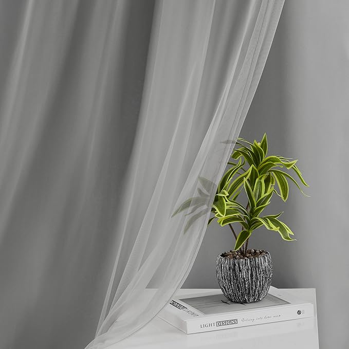Bujasso Grey 90% Blackout Curtains with Sheer Overlay Mix and Match Double Layer Window Curtains Thermal Insulated 90 inch for Living Room Bedroom Gray Drapes with Tiebacks Grommet Top 54" Wx90 Lx2