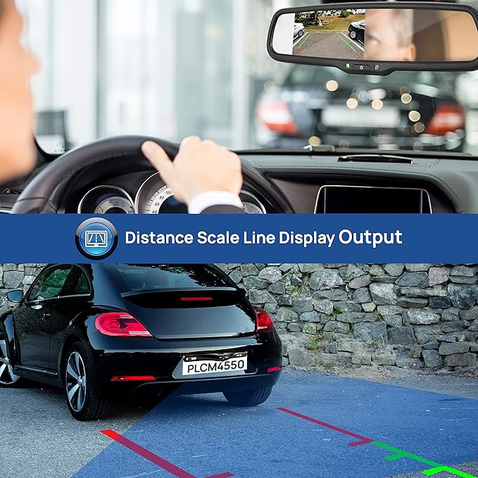 Pyle Rearview Backup Parking Assist Camera & Monitor System Kit - 4.3" Screen, Waterproof License Plate Mount, Night Vision, 170° Angle Adjustable, Auto Reverse Activation, Distance Scale Lines