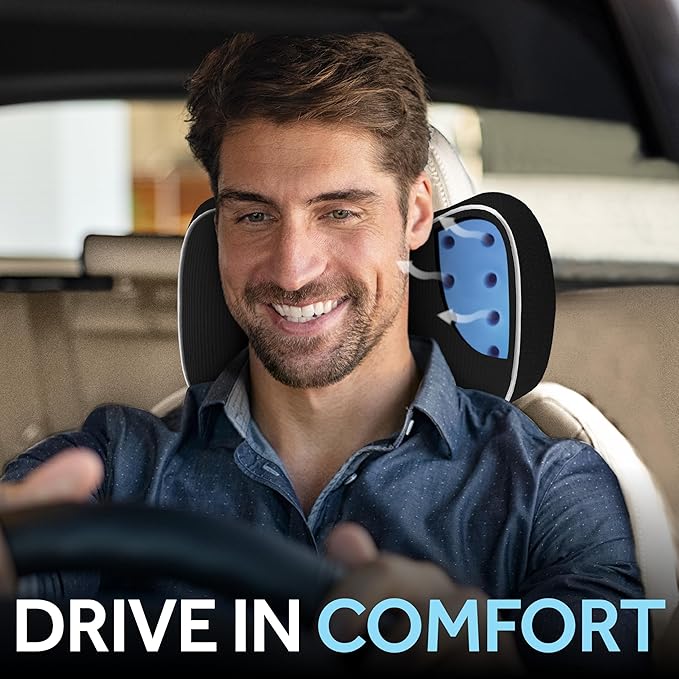 Sealy Memory Foam Neck Pillow for Car or Office Chair – Cervical Neck Pillow, Cooling Car Headrest Pillow or Office Chair Cushion for Neck