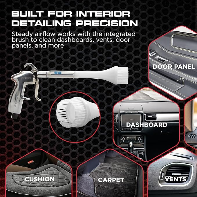 Tornador Z-014 Air Blow Out Tool Bundle | Includes CT-900 Brush Cone | High-Velocity Air Blowout with Brush Agitation | Professional Detailing for Vents, Carpet & Upholstery