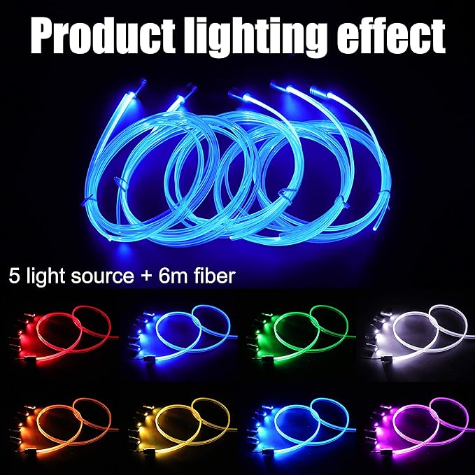6 m Optic Fiber Car Ambient Lighting Kit Bluetooth App Control 64 Colors Multicoloured Music Interior Lighting Kit 12V 1W