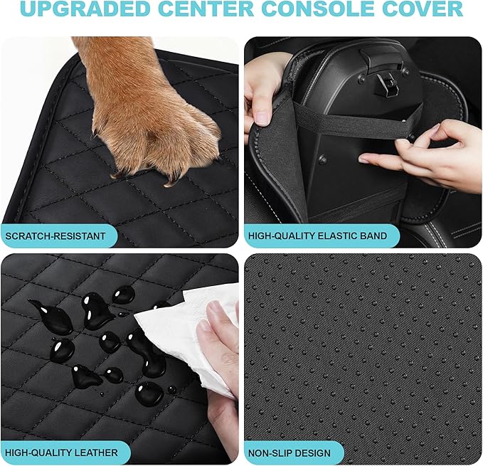 Center Console Cover Fit for Kia Sorento 2003-2025 with 2 Storage Bags Waterproof Leather Quilted Pattern Car Armrest Cover Cushion Anti - Slip(Black)