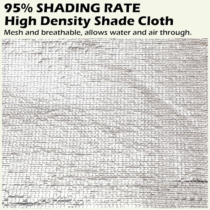 95% Sun Block Heavy Duty Aluminum Foil Shade Cloth with Grommets,8ft x 12ft, Mesh Sun Block Fabric Cover, Canopy, Privacy Screen for Outdoor Patio, Garden, Backyard, Silver