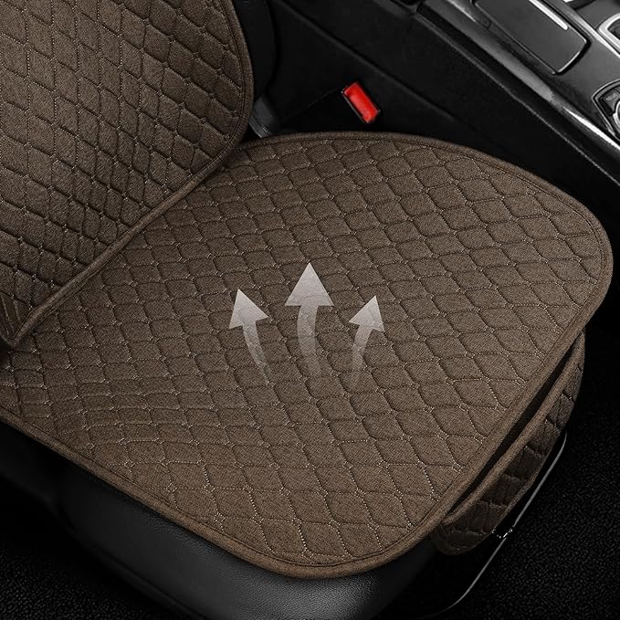 1 Pack Linen Car Seat Cover Front Seat Covers Soft & Breathable Front Premium Covers with Non-Slip Protector Universal Fits Most Automotive, Vans, SUVs, Trucks (1Pack Brown)