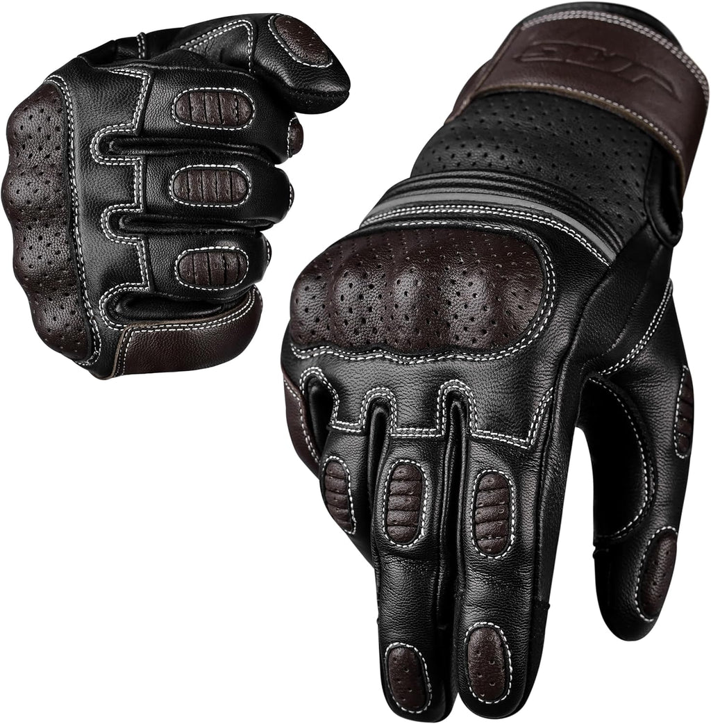 J.A.G. Motorcycle Gloves - Premium Leather Perforated Motorcycle Gloves for Men with Knuckle Protection | Touchscreen Motorbike Riding Gloves