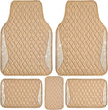CAR PASS Bling Beige Leather Car Mats Shining Diamond Floor Mats Crystal Rhinestone Sparkly Glitter Carpet Anti-Slip Waterproof Pad Universal Fit for Automotive SUV, Sedan, Van, 5pcs Girl Women Beige