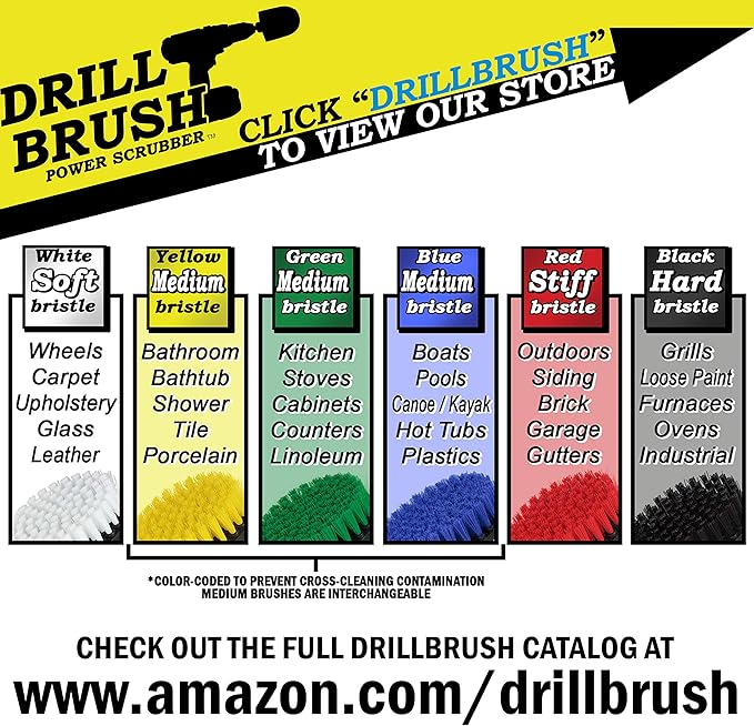 Outdoor Cleaning Supplies - Stiff Bristle Outdoor Power Scrubber - Concrete and Brick Stain Remover - Concrete Pools Cleaning Kits- Heavy Duty Deck and Patio Scrubbing Brushes - Stiff Bristle Brush