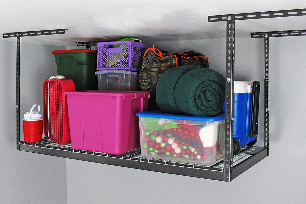 MonsterRax Overhead Garage Storage Rack - Heavy Duty Racks for Garage with 400 lb Capacity, Easy Garage Shelving, Adjustable Storage Rack, Ceiling Mount Storage Shelves 3x6 Hammertone (12"-21")