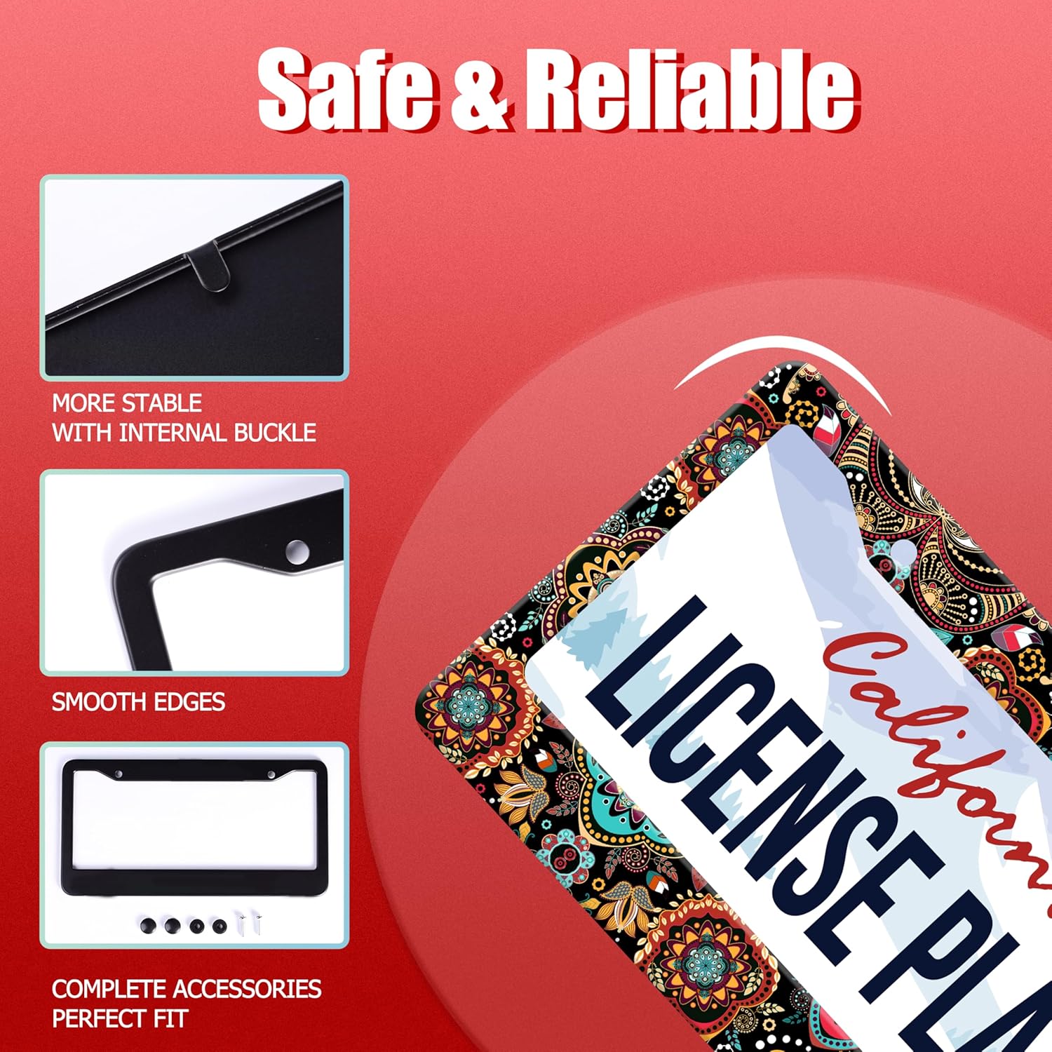 Personalized License Plate Frame Stainless Steel Floral Print Funny Boho Flower Car License Plate Holder Accessory Decorative 2 Holes Screws Fits Us Standard License Plates 12.2 X 6.3 In For Men Women