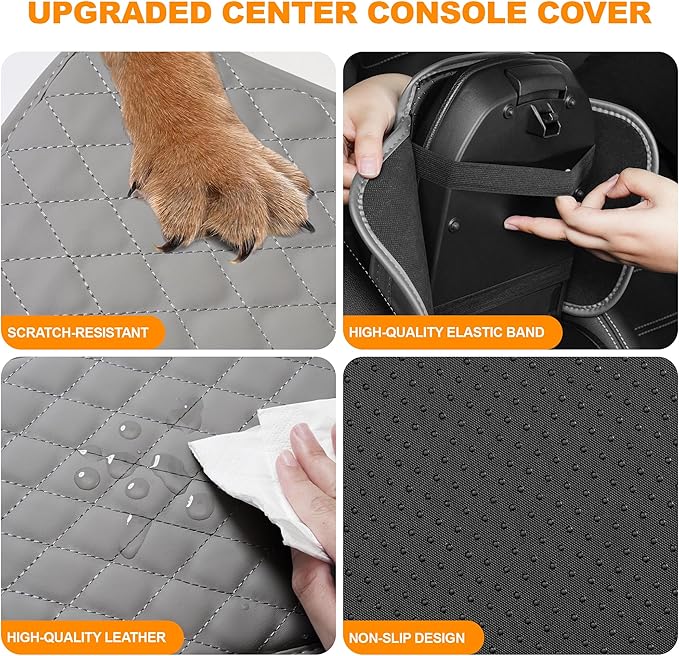 Center Console Cover for Cars Fit for Jeep Gladiator Leather Armrest Covers with 2 Storage Bags(Grey)